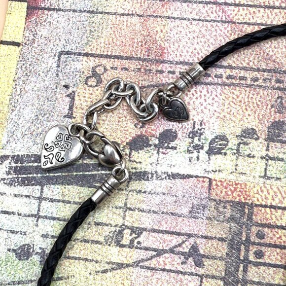 Brighton Classic Ornate Silver Puffy Heart Pendant Necklace Black Braided Chain - Picture 13 of 13